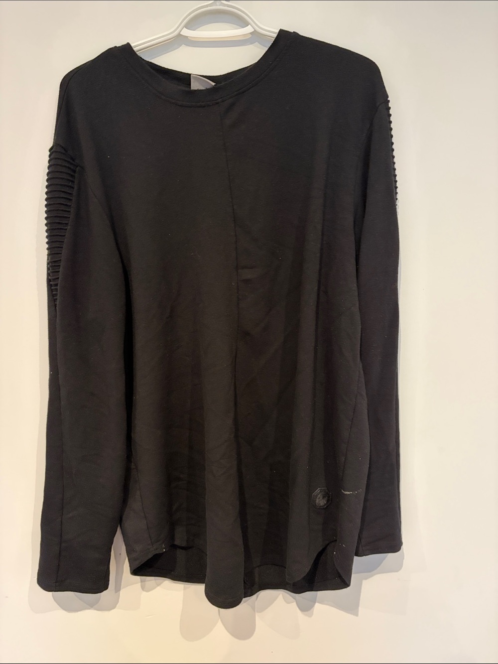 Men's Black Long-Sleeve Crewneck Shirt (has small stains as shown in photos)